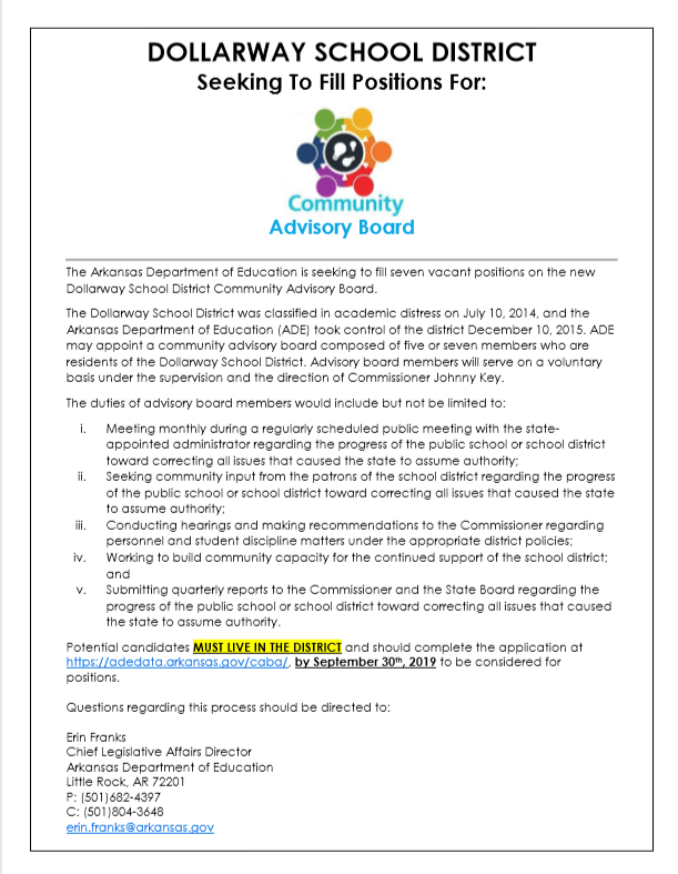 DOLLARWAY SEEKS COMMUNITY ADVISORY BOARD