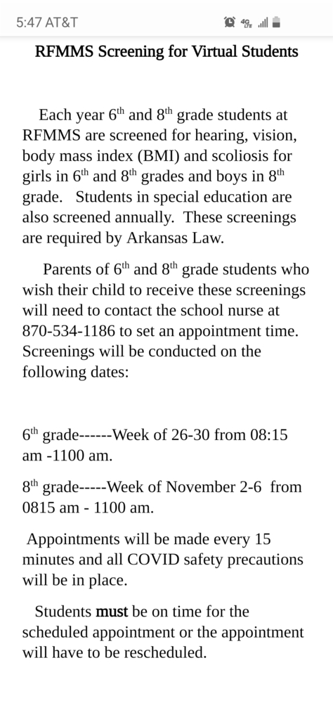 RFMMS Screening for Virtual Students