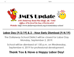 CLOSED LABOR DAY (9/2/19) & EARLY OUT (9/4/19)